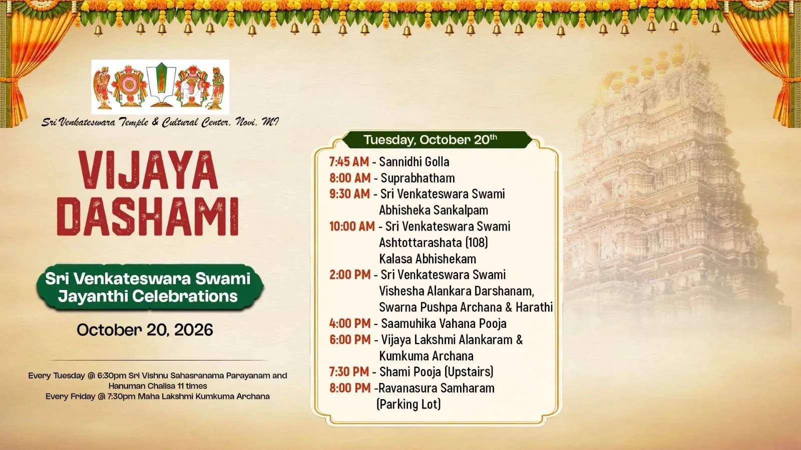 Vijaya Dashami – Sri Venkateswara Swami Jayanthi Celebrations